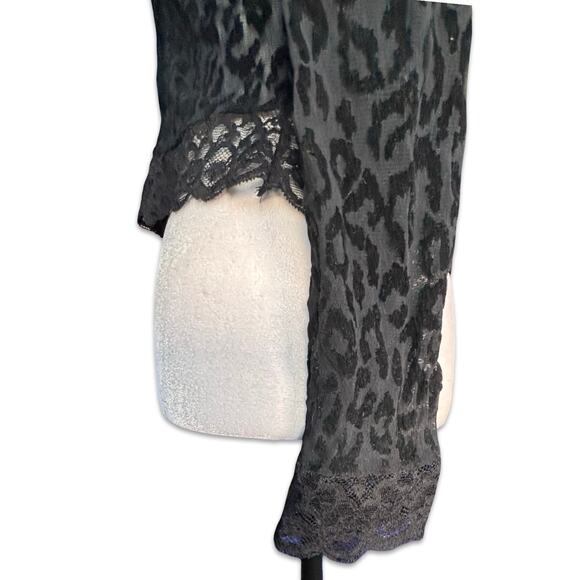 Vintage Ann Ferriday Leopard Print Lace Top Faux Fur Collar Sheer Black Gothic - Picture 4 of 10